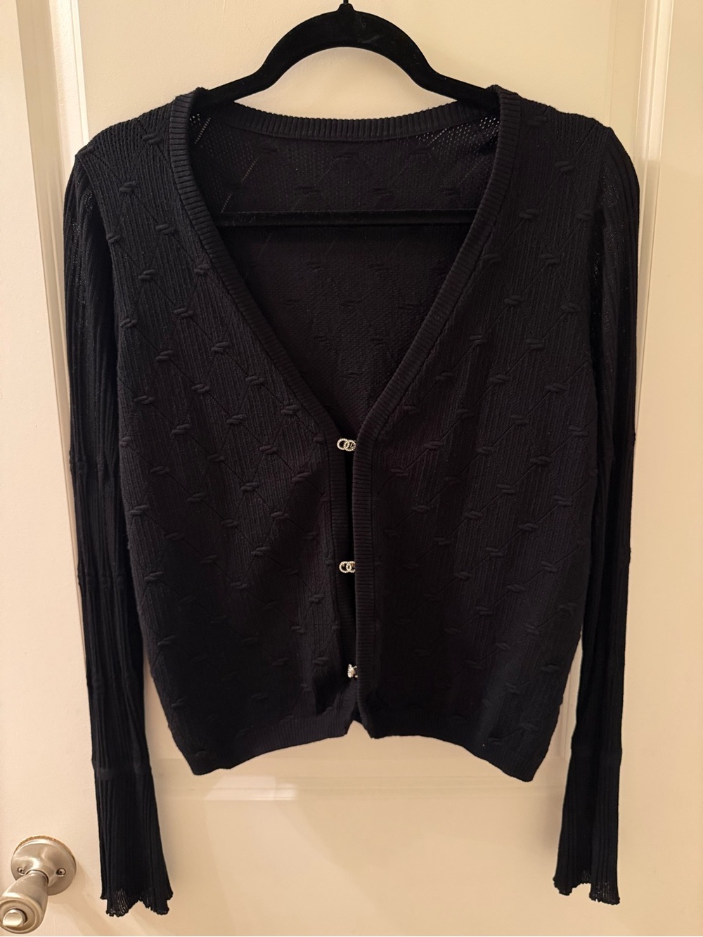 Classic Black Open-Front Knit Cardigan
